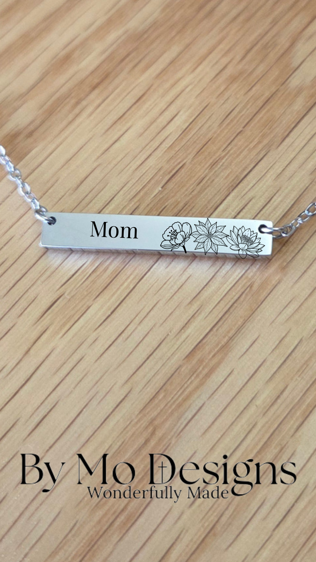 Personalized Mom Birth Flower Bar Necklace