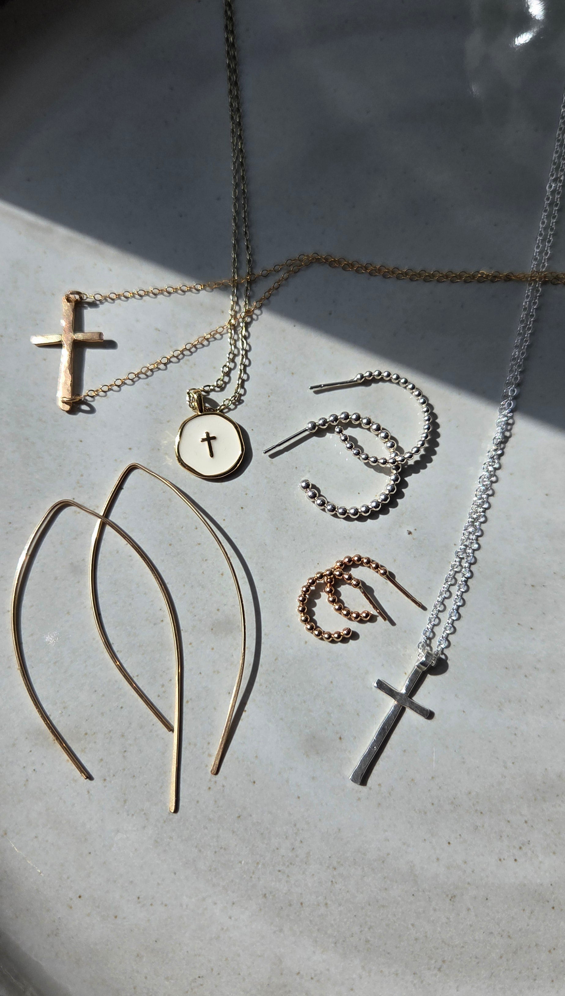 “Handcrafted gold cross necklace faith jewelry for women” • “Inspirational Christian silver pendant handmade gift”
