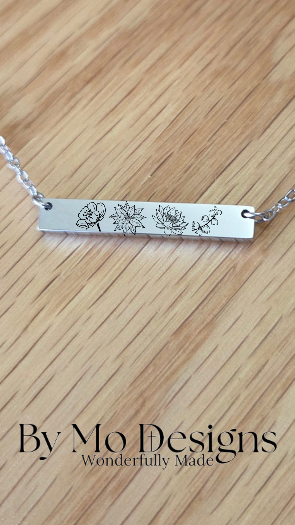 Personalized Birth Flower Bar Necklace