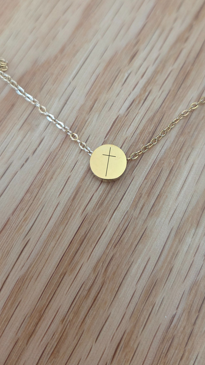 Mini Beaded Cross Necklace – Dainty Faith Circle Pendant
