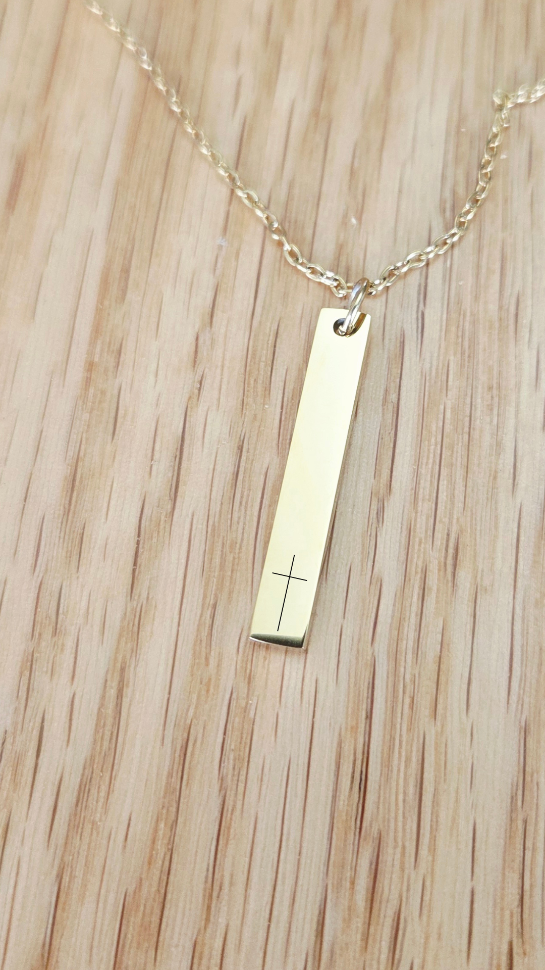 Vertical Bar Cross Necklace – Engraved Faith Pendant