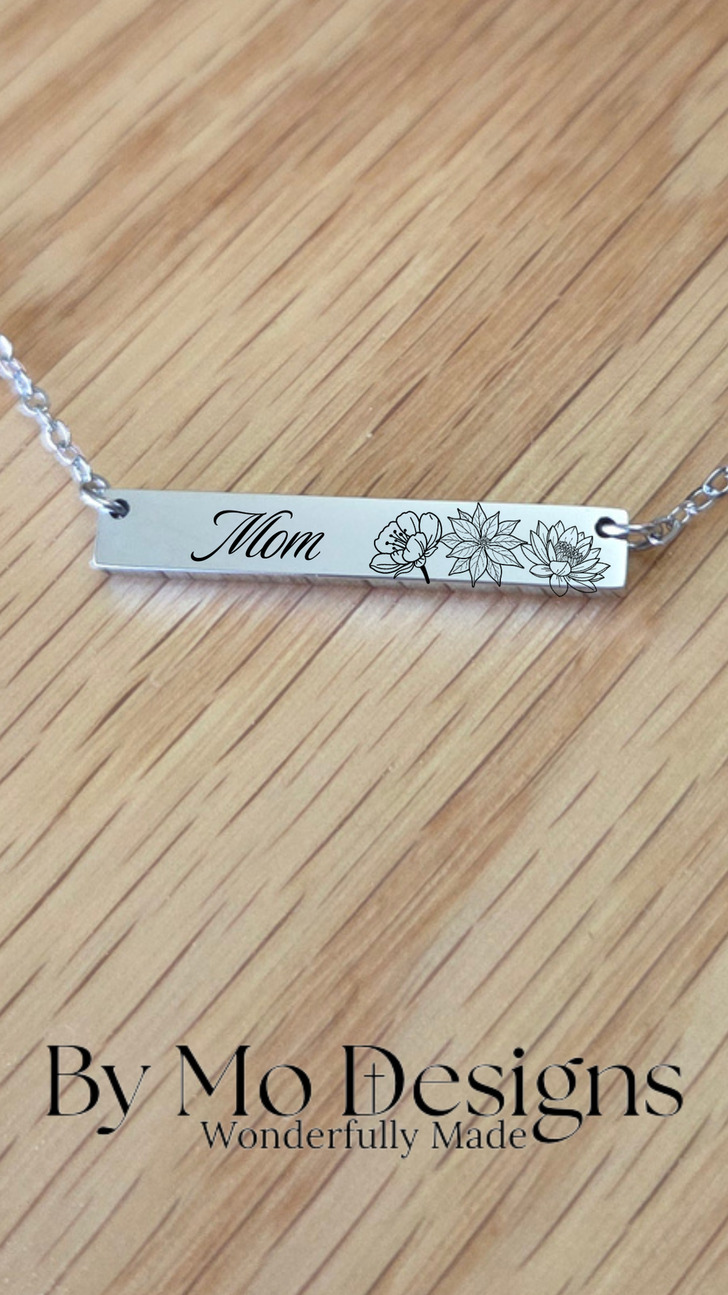 Personalized Mom Birth Flower Bar Necklace
