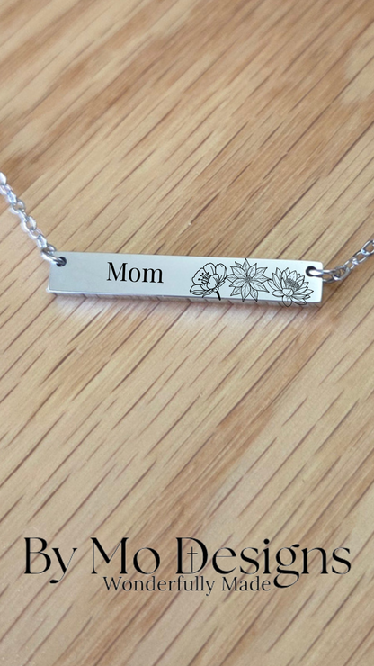 Personalized Mom Birth Flower Bar Necklace