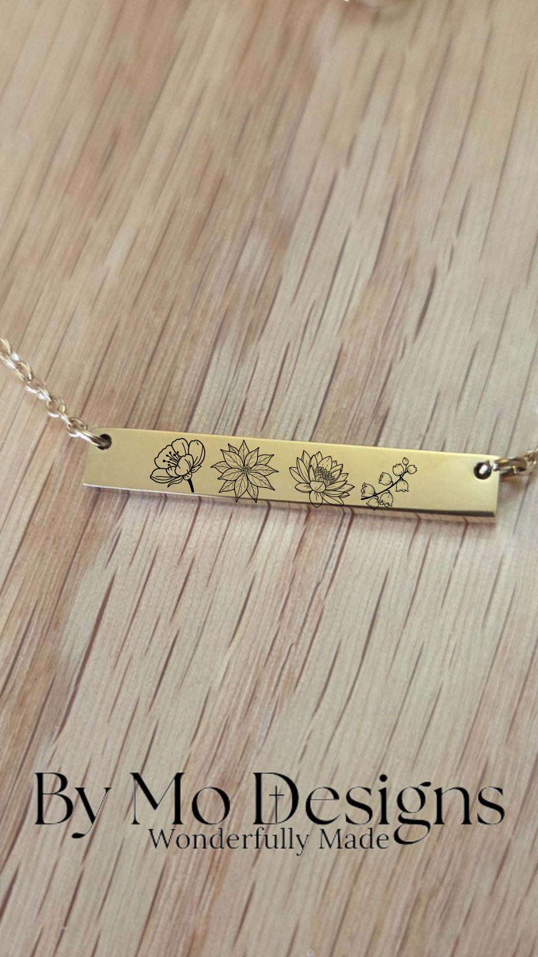 Personalized Birth Flower Bar Necklace