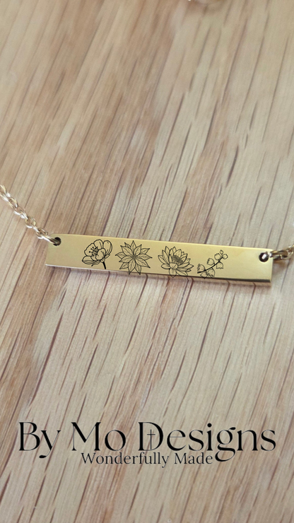 Personalized Birth Flower Bar Necklace