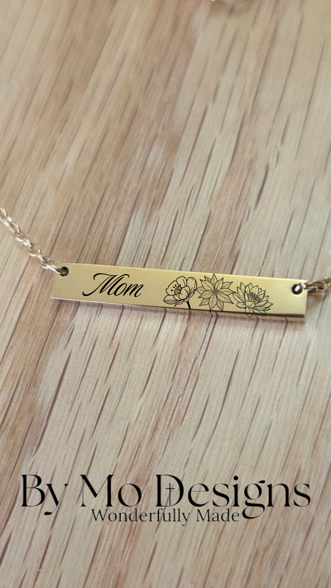 Personalized Mom Birth Flower Bar Necklace