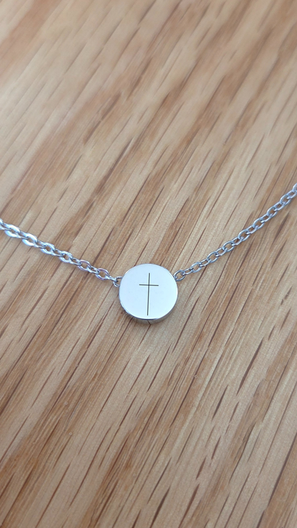 Mini Beaded Cross Necklace – Dainty Faith Circle Pendant