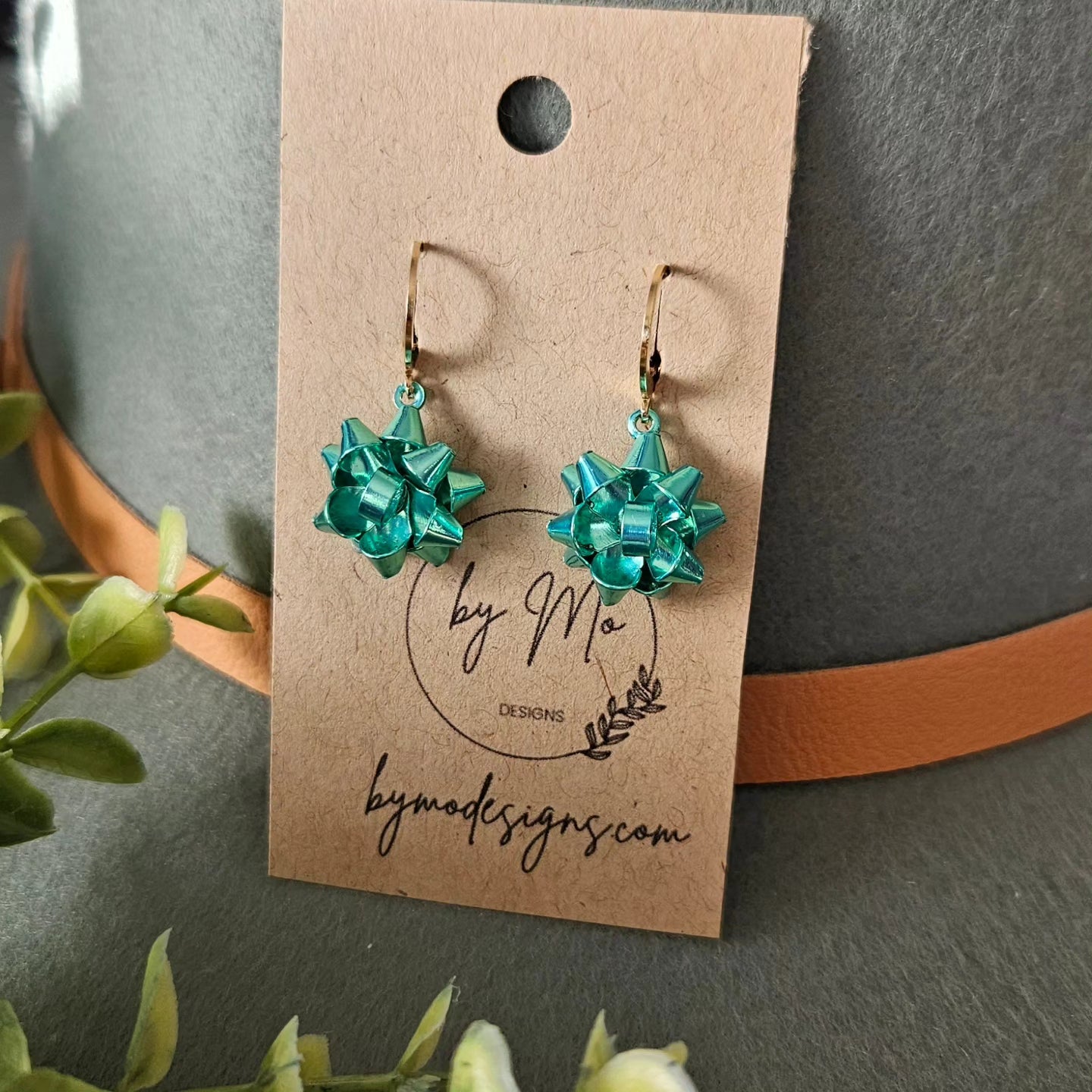 Holiday Gift Bow Earrings – 14K Gold Plated, Hypoallergenic | Festive Bow Dangle Earrings in Ruby, Green, Gold & Silver