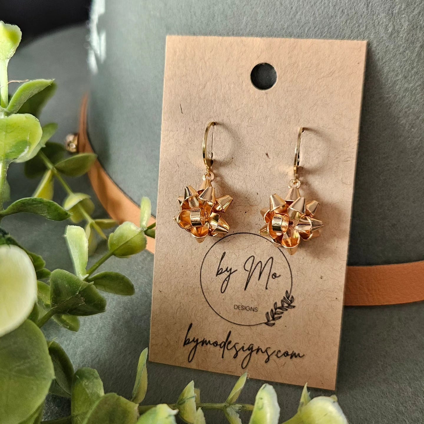 Holiday Gift Bow Earrings – 14K Gold Plated, Hypoallergenic | Festive Bow Dangle Earrings in Ruby, Green, Gold & Silver