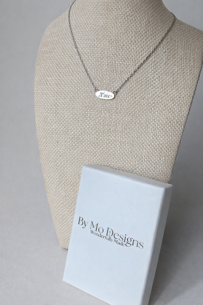 Custom Oval Bar Necklace Traditional Font