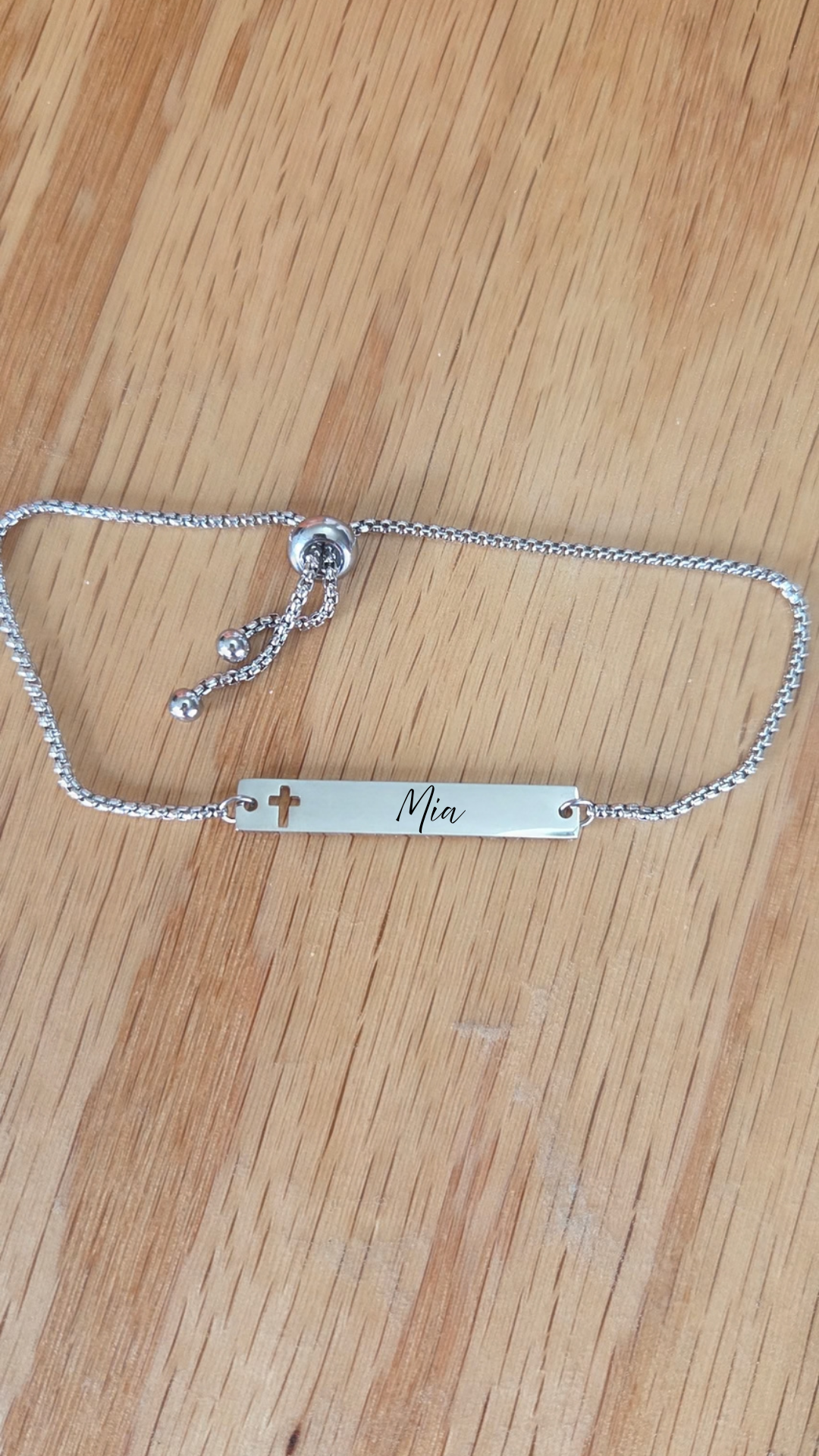 Personalized Cross Engraved Bar Bracelet