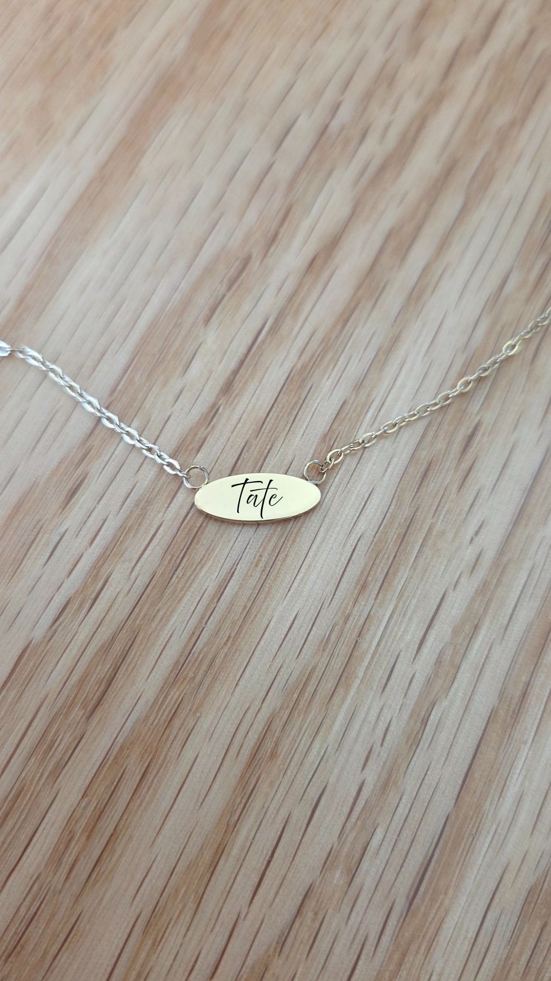 Custom Oval Bar Necklace Cursive Font