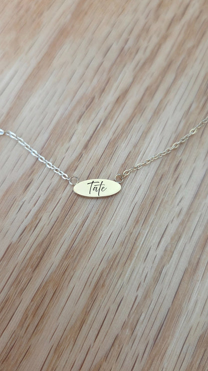 Custom Oval Bar Necklace Cursive Font